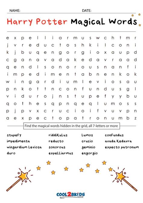 Printable Harry Potter Word Search Cool2bkids