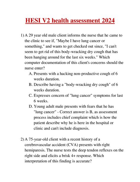 Hesi V2 Health Assessment 2024 New Generation Exam Docmerit