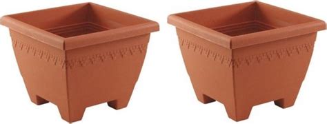 Set de 2x pièces pots de fleurs pots de fleurs carrés en terre cuite