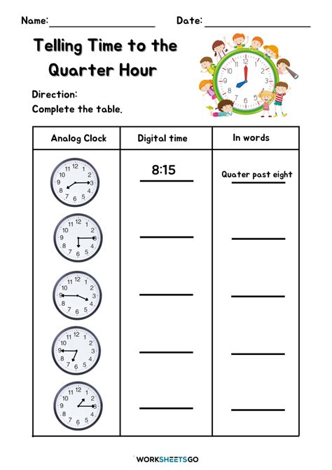 Telling Time to The Quarter Hour Worksheets | WorksheetsGO