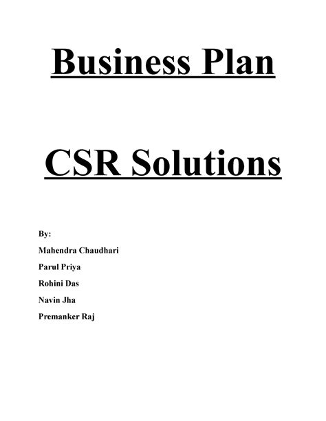 Corporate Social Responsibility Business Plan Business Plan Csr