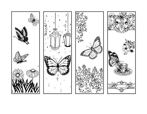 8 Printable Butterfly Themed Coloring Bookmarks Etsy