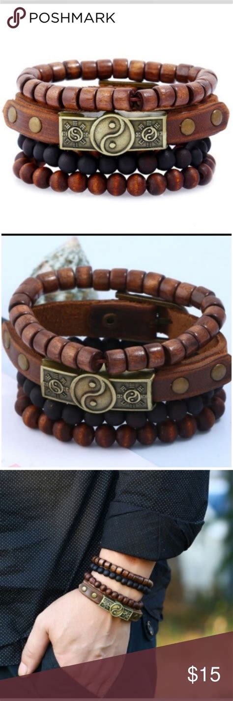 Unisex Vegan Leather Bracelet Beaded Yin Yang Set Vegan Leather