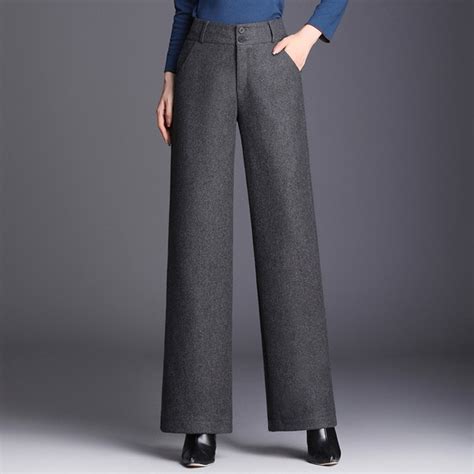 Womens Woolen Straight Pants For Autumn Winter Wool Korean Pure Color