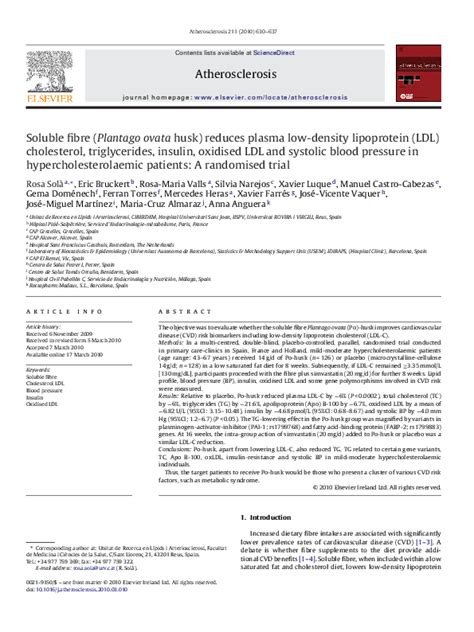 Pdf Soluble Fibre Plantago Ovata Husk Reduces Plasma Low Density