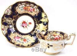 Antique John Rose Coalport Porcelain Cup Saucer Cobalt Blue Floral