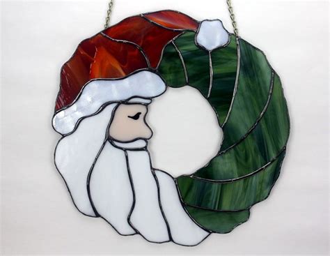 Stained Glass Santa Claus Christmas Wreath Holiday By Berlinglass Stained Glass Ornaments