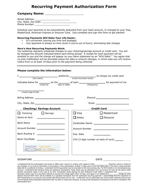 Credit Card Authorization Template Word