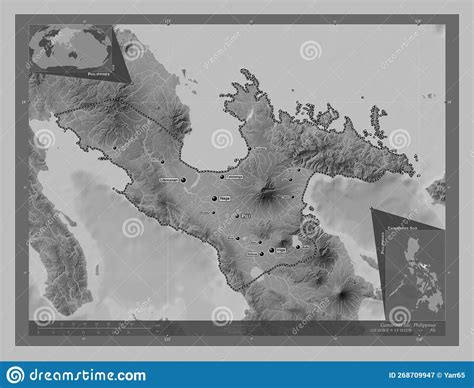 Camarines Sur Philippines Grayscale Labelled Points Of Cities Stock