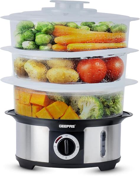 Geepas 3 Tier Food Steamer 12l Capacity Electric Vegetable Steamer