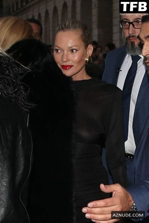 Kate Moss Sexy Seen Flashing Her Nude Tits At The Yves Saint Laurent Fashion Show In Paris AZNude