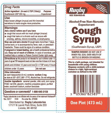 Rugby Cough Syrup w/Guaifenesin | 16 oz. Bottle | Vitality Medical
