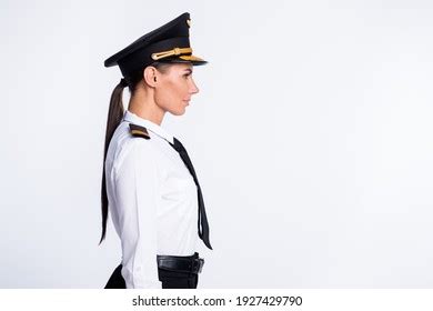 Attractive Female Airline Pilot Tucking Her Stock Photo 349301429