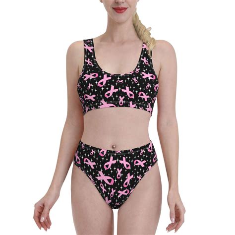 Adobk Breast Cancer Awareness Print Women High Waisted Bikini Set