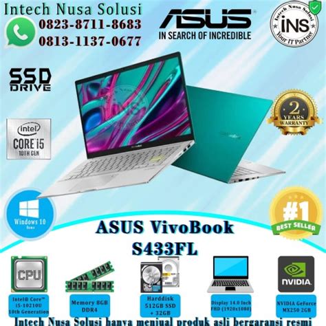 Jual Asus Vivobook S433fl I5 10210u 8gb 512gb Ssd 32gb Vga 2gb W10hsl