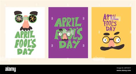 April Fools Day Cards Set Holiday Banners Collection Happy Face