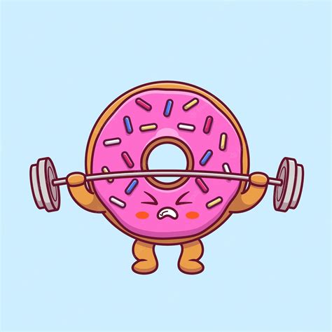 Premium Vector Cute Doughnut Lifting Barbell Cartoon Donut Drawing