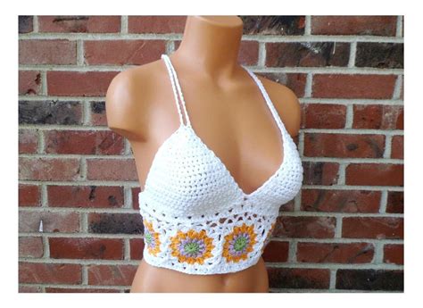 Hippie Crochet Tops Festival Flower Crop Top By Vikni Etsy