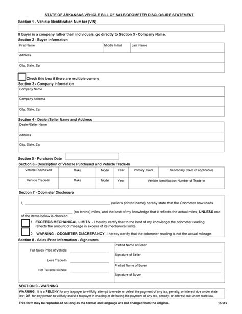 Printable Arkansas Bill Of Sale