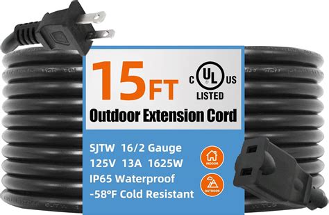 Amazon UL Listed Outdoor Extension Cord 2 Prong 15 FT SJTW 16 2