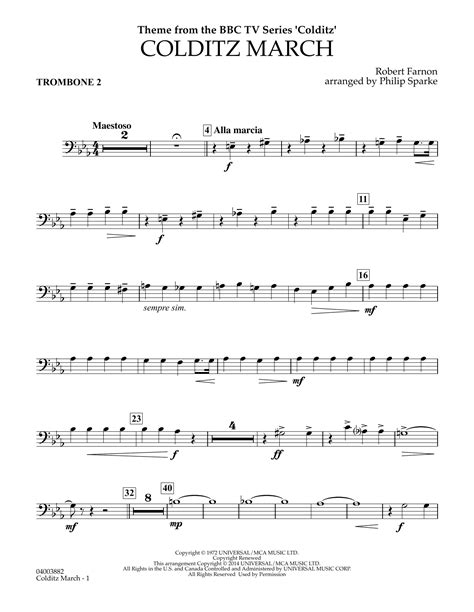 Colditz March Arr Philip Sparke Trombone By Robert Farnon Sheet