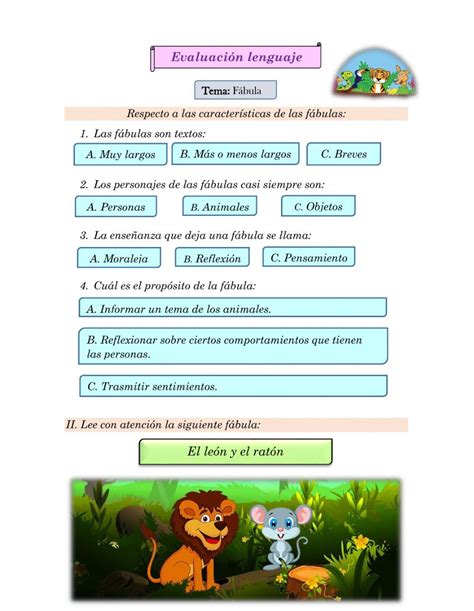 Evaluación fábula worksheet Juegos de enseñanza Tercero de primaria