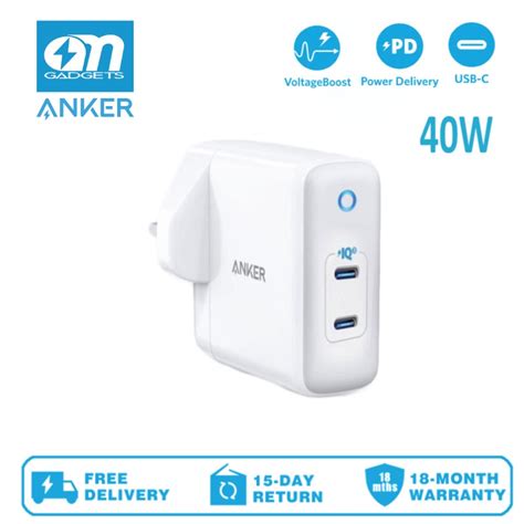 Anker A2628 Powerport Iii Duo 40w 2 Port Piq 30 Type C Fast Charger