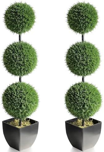 Amazon Artificial Topiary Ball Tree Inch Fake Topiaries Triple