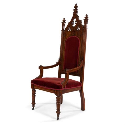 English gothic revival carved throne chair