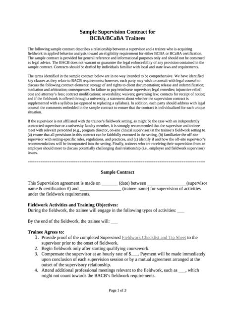 Bcba Supervision Contract Doc Template Pdffiller