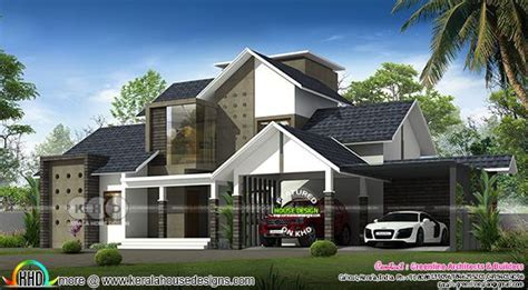 4 Bedroom Ultra Modern Sloping Roof Home Design Kerala Home Design