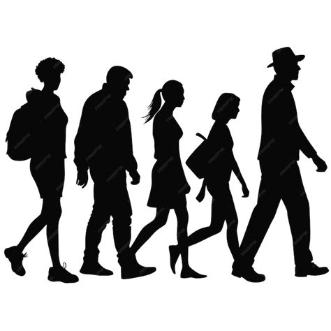 Premium Photo | Silhouette of group of a people walking on white background