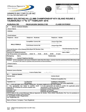 Fillable Online Hillclimb Entry Form Hawkes Bay Car Club Fax