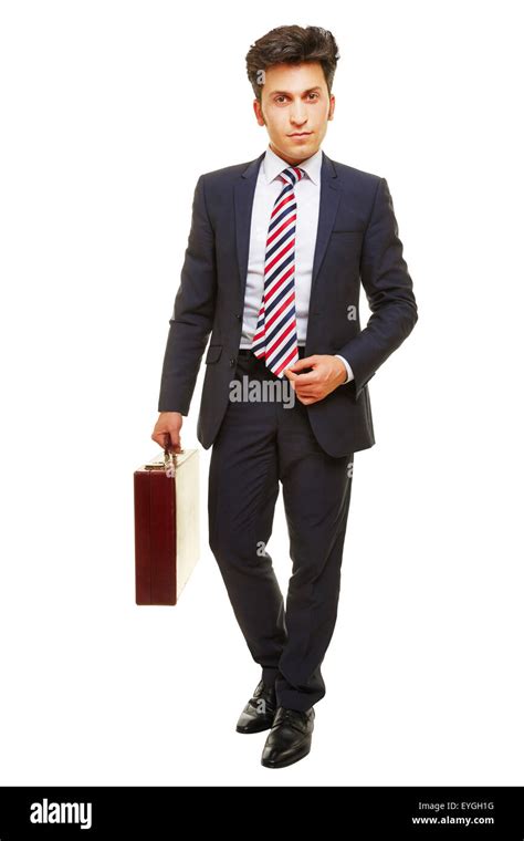 Business Man In Suit With Briefcase As Full Body Shot Isolated On White