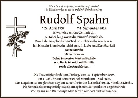 Traueranzeigen Von Rudolf Spahn Trauer Op Online De