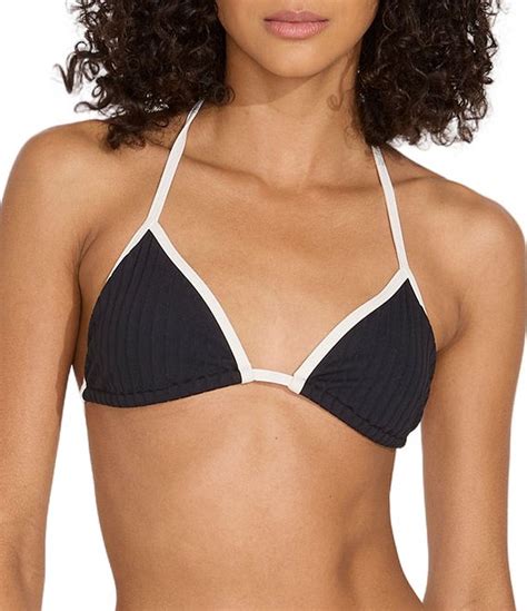 Solid And Striped Iris Ribbed Triangle Bralette Over The Shoulder Swim Top And Ribbed Tie Side