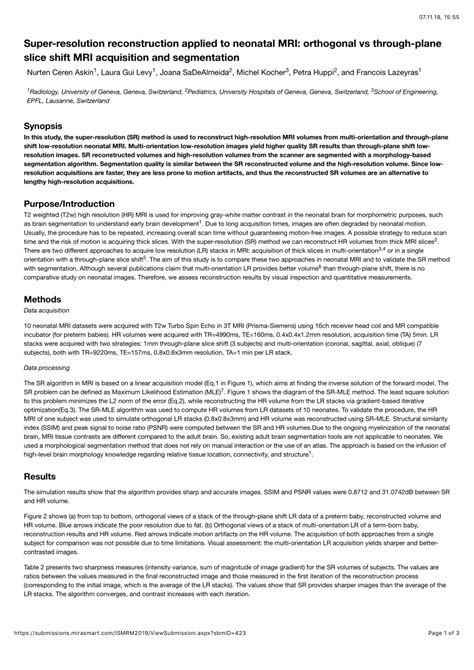 PDF Super Resolution Reconstruction Applied To Neonatal MRI