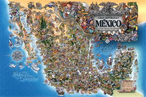 Large tourist illustrated map of Mexico | Mexico | North America ...