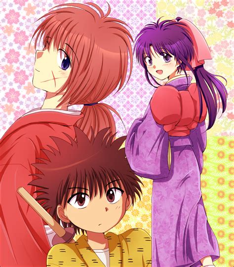 The Big Imageboard Tbib 1girl 2boys Blue Eyes Brown Eyes Brown Hair Female Himura Kenshin