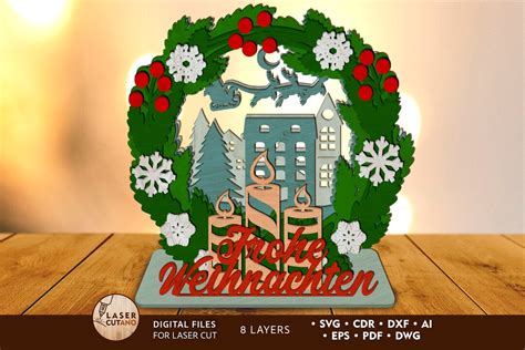 Frohe Weihnachten Svg Laser Cut File Christmas Lightburn Etsy