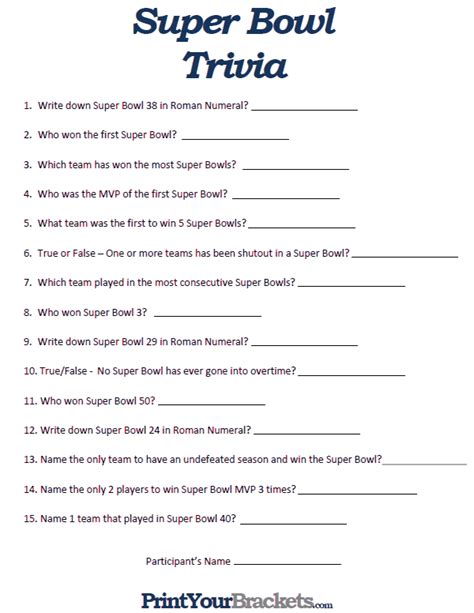 Free Printable Super Bowl Trivia Questions And Answers Printable Ad