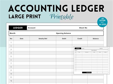 Large Print Accounting Ledger, Accounting Ledger, Printable Ledger ...