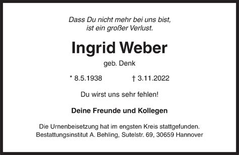 Traueranzeigen Von Ingrid Weber Trauer Anzeigen De