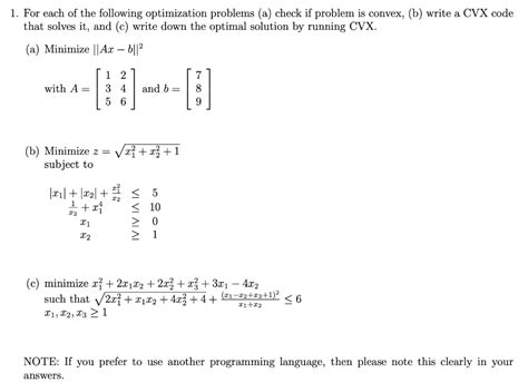 Solved For Each Of The Following Optimization Problems Chegg