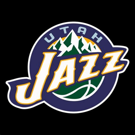 The Utah Jazz Logo With Mountains And Trees In The Background On A