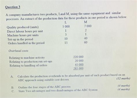 Solved Question A Company Manufactures Two Products Land Chegg