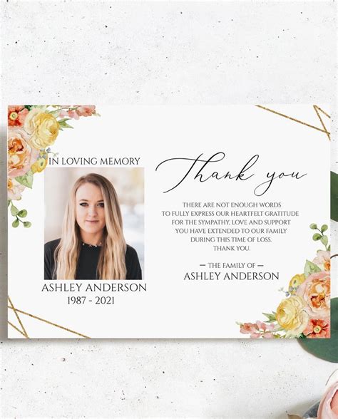 Elegant Floral Funeral Thank You Cards Celebration Of Life Funeral Thank You Photo Template