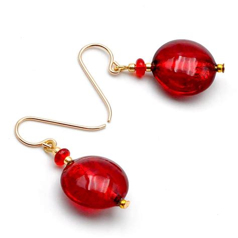 Pastiglia Acido Piccoli Red Red Murano Glass Earrings Genuine Venice Murano Glass