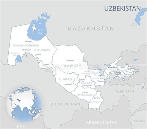 Uzbekistan Map With Administrative Divisions Stock Vector