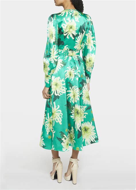 Andrew Gn Floral Print Silk Puff Sleeve Belted Midi Dress Bergdorf